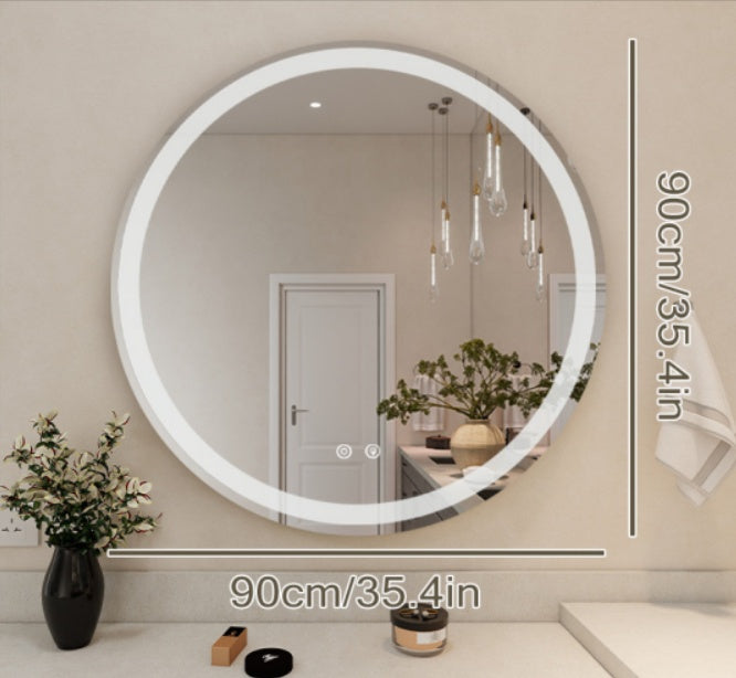 Smart Anti-fog LED Bathroom Mirror With Circular Dual Lights And 3-color Temperature Memory Dimming