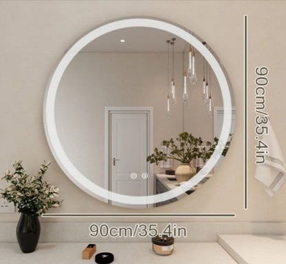 Smart Anti-fog LED Bathroom Mirror With Circular Dual Lights And 3-color Temperature Memory Dimming