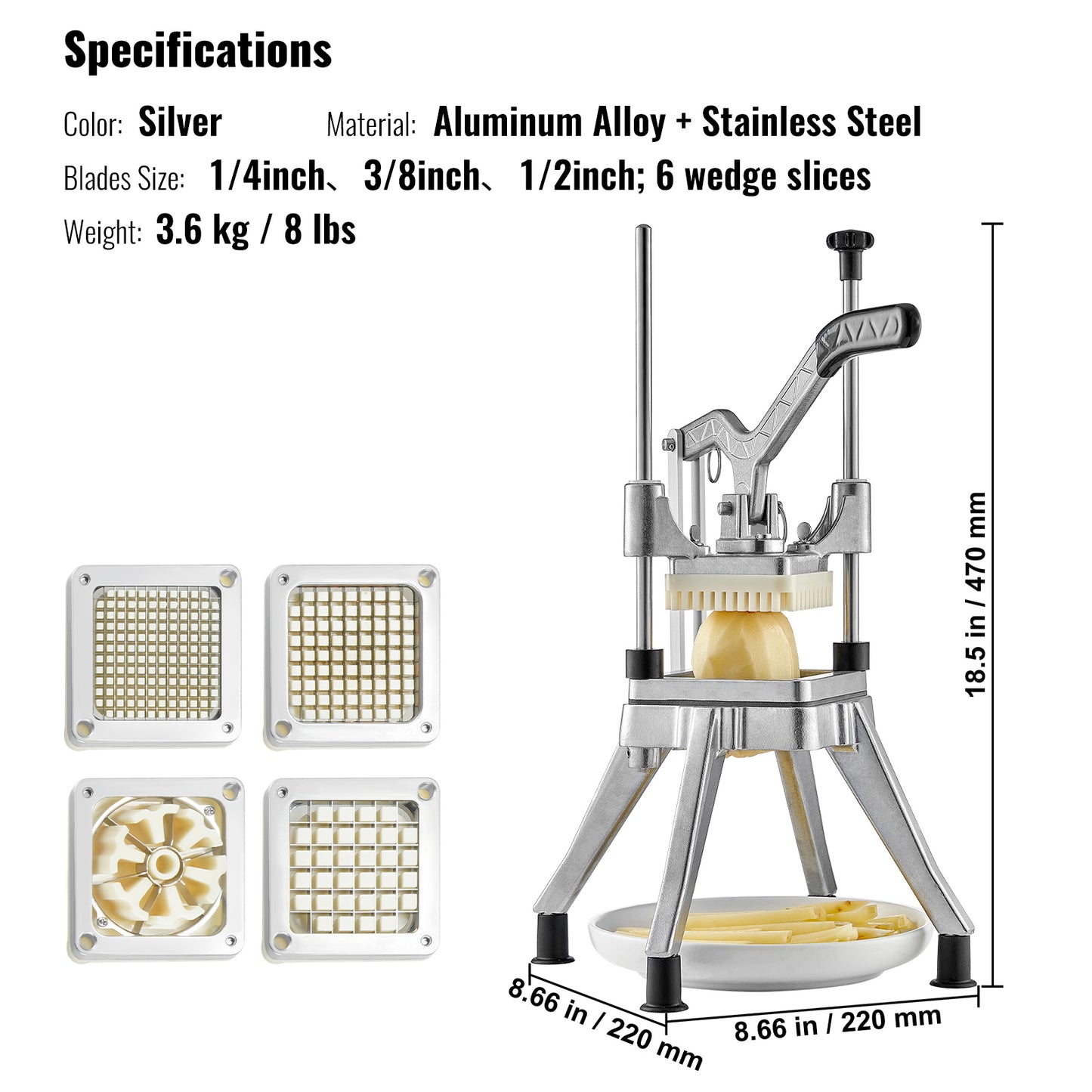 VEVOR Commercial Chopper Commercial Vegetable Chopper With 4 Blades Fruits Dicer