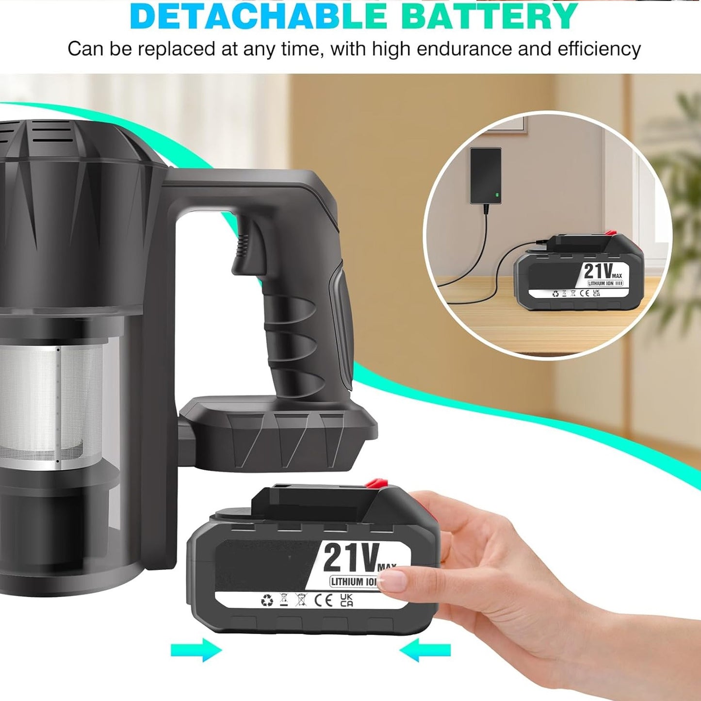 12VBlack Cordless Vacuum Cleaner Stick Handheld Vacuum For Carpet Floor Pet Hair